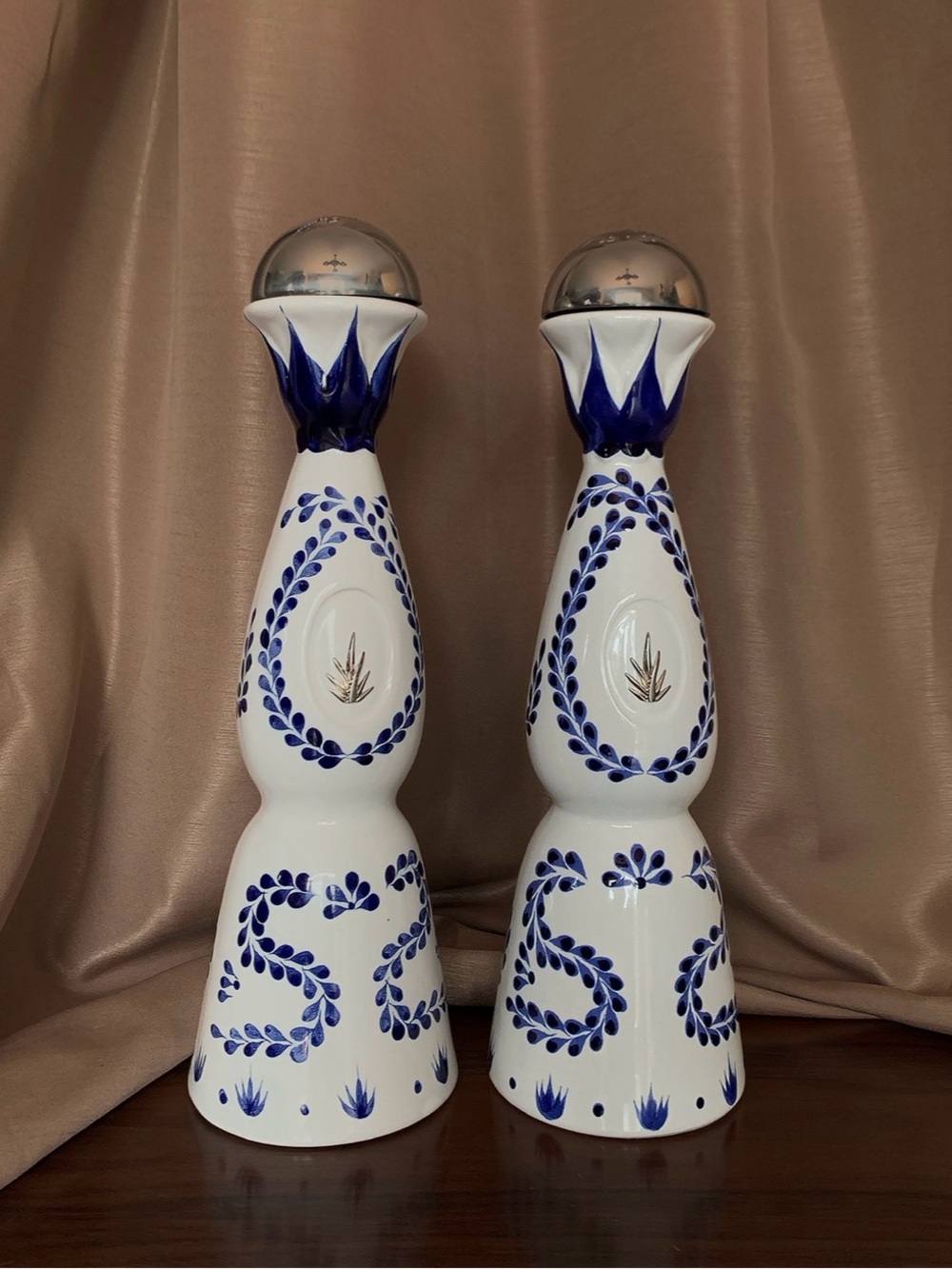 1L Clase Azul Reposado Tequila Hand-Painted Ceramic Bell Bottle (Empty) x2
